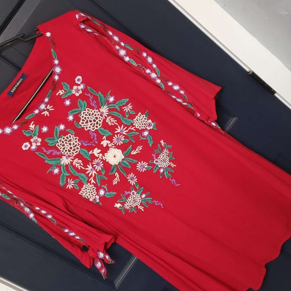 Beautiful Red Dress with Floral Embroidery
